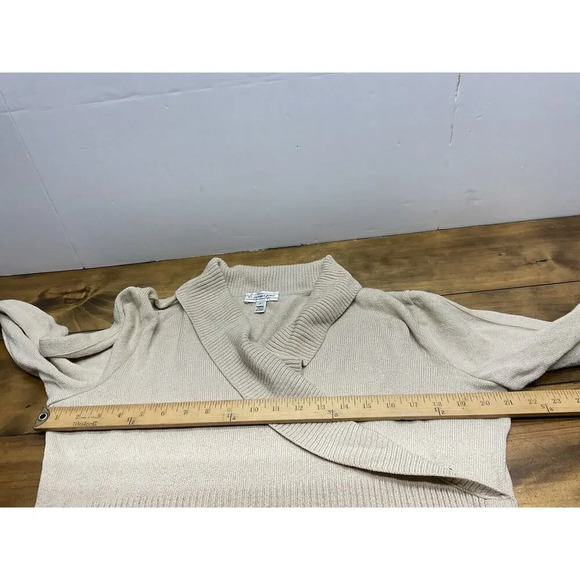 St John Sport Knit Sweater Womens Large V-Neck Beige Wool Blend Shawl Collar - Picture 8 of 11